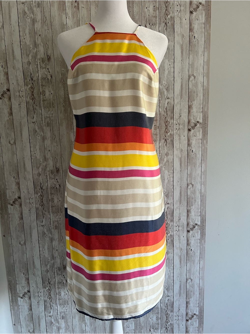 Trina Turk Vanah Striped Halter Sheath Dress Multi-Colors Resort Cocktail Size 2